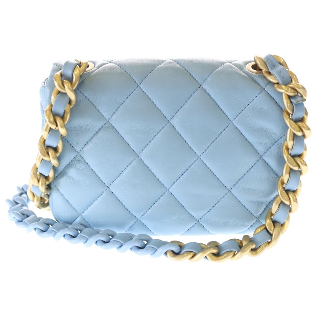 Chanel 19 Chain Mini Shoulder Bag Light Blue Lambskin Gold — view 2