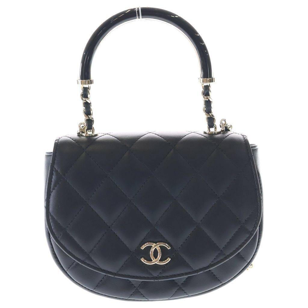 Chanel Quilted 2-Way Mini Shoulder Bag Chain Black Lambskin Gold
