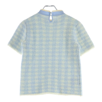 Miu Miu Set Check All Over Wool Knit Short Sleeve Top Sweater Mini Skirt Light — view 3