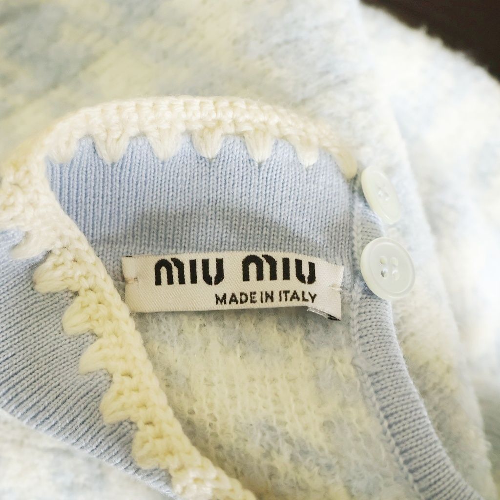 Miu Miu Set Check All Over Wool Knit Short Sleeve Top Sweater Mini Skirt Light — view 7