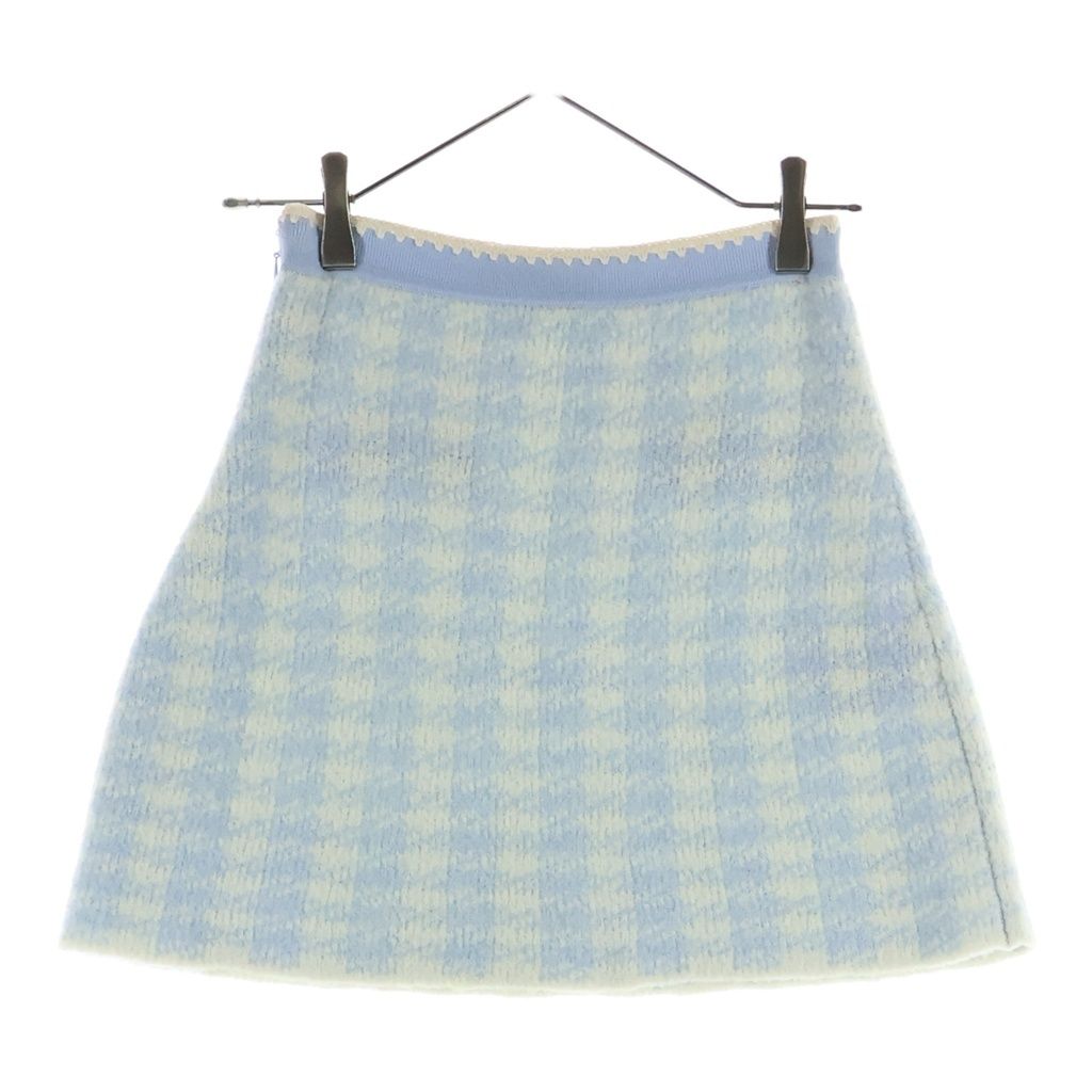Miu Miu Set Check All Over Wool Knit Short Sleeve Top Sweater Mini Skirt Light — view 5