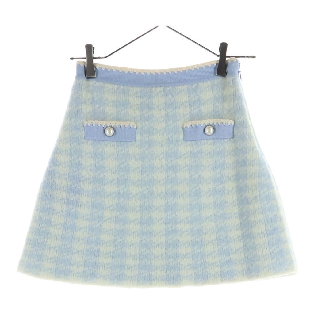 Miu Miu Set Check All Over Wool Knit Short Sleeve Top Sweater Mini Skirt Light — view 4