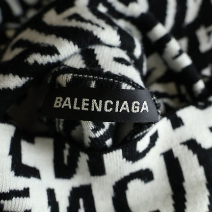 Balenciaga Logo Wave Turtleneck Knit Sweatshirt All Over Pattern Sweater Black — view 7