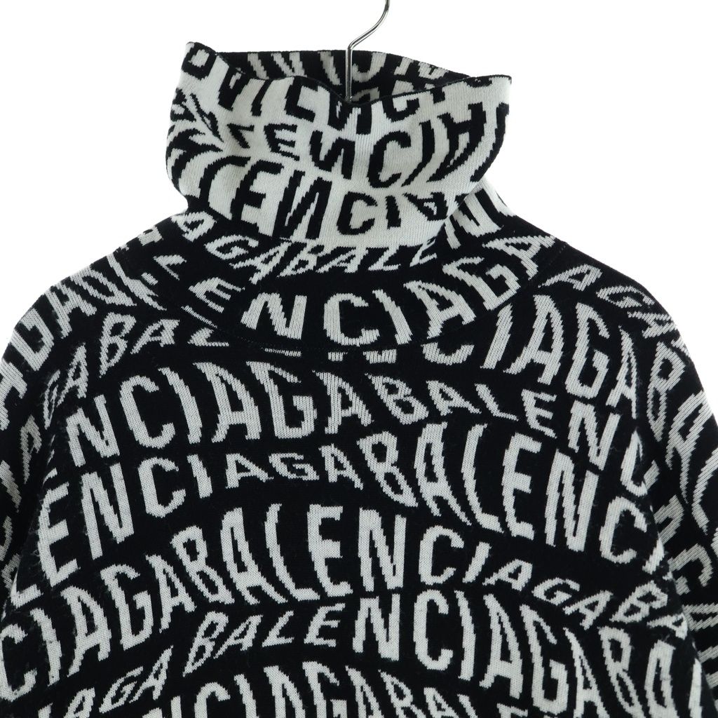 Balenciaga Logo Wave Turtleneck Knit Sweatshirt All Over Pattern Sweater Black — view 3