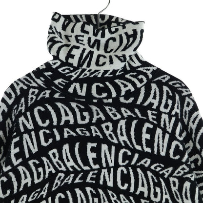 Balenciaga Logo Wave Turtleneck Knit Sweatshirt All Over Pattern Sweater Black — view 3