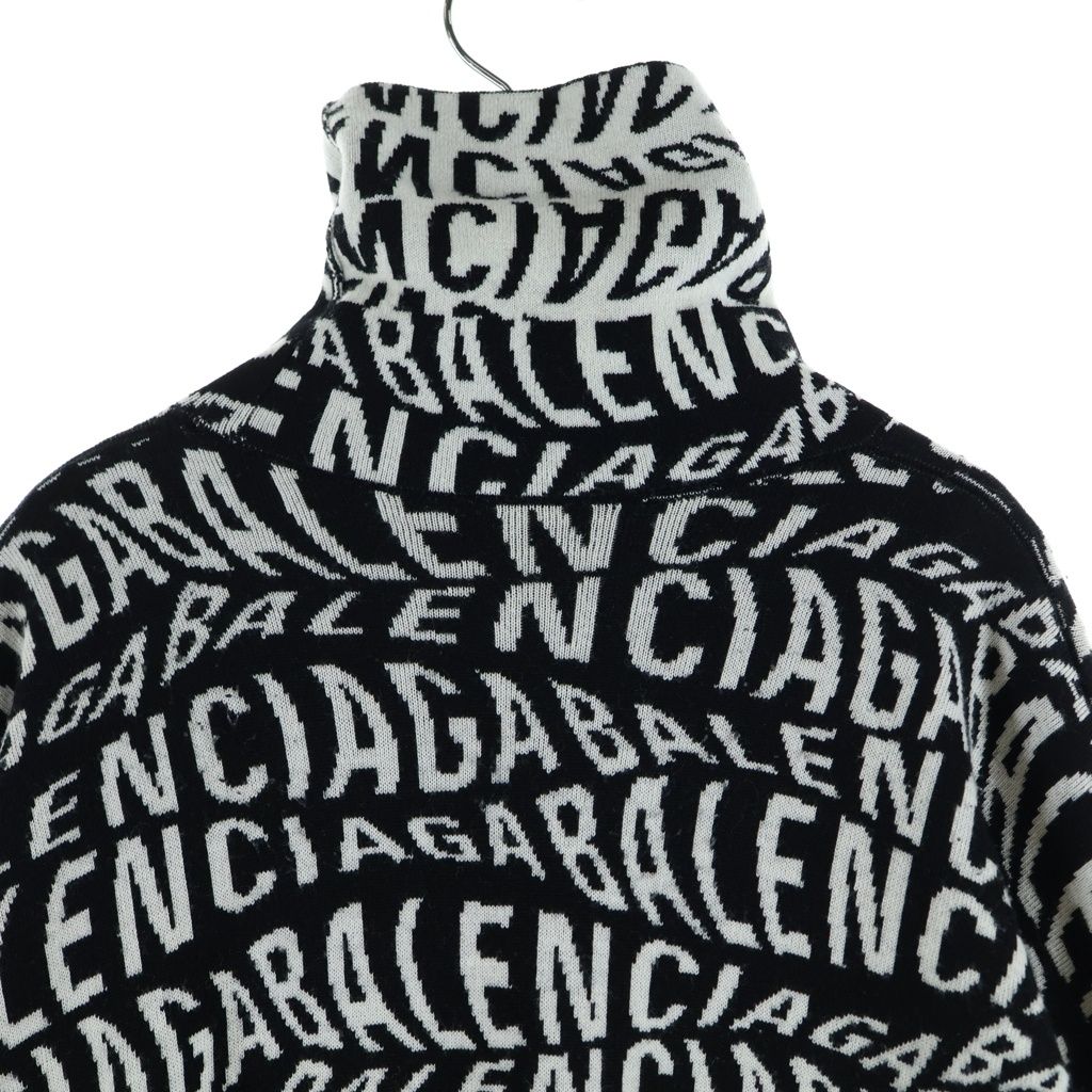 Balenciaga Logo Wave Turtleneck Knit Sweatshirt All Over Pattern Sweater Black — view 4