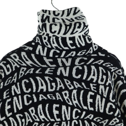 Balenciaga Logo Wave Turtleneck Knit Sweatshirt All Over Pattern Sweater Black — view 4