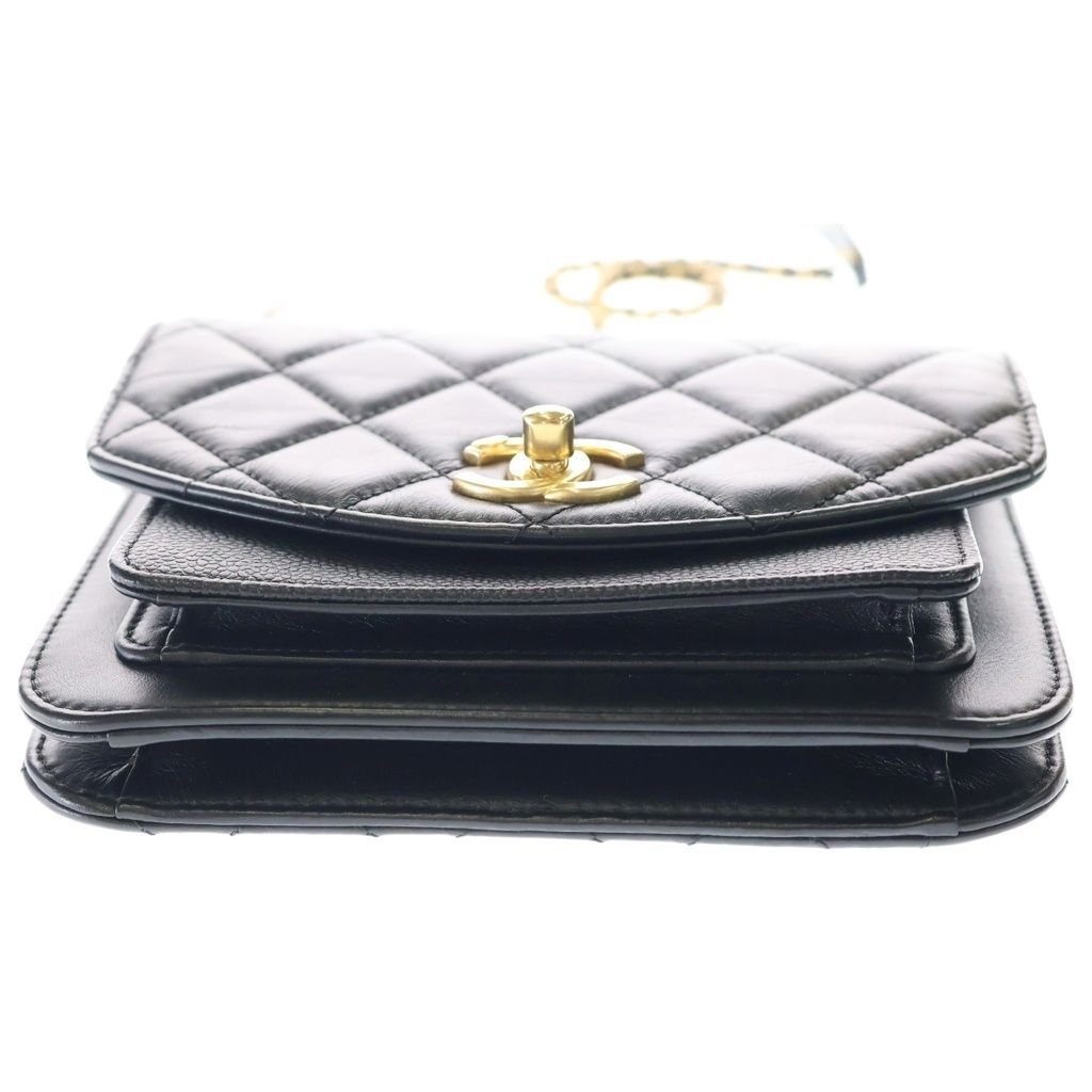 Chanel Trichomaterial Chain Mini Shoulder Bag Black Calf Caviar Leather Gold — view 5