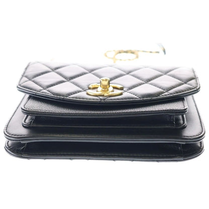 Chanel Trichomaterial Chain Mini Shoulder Bag Black Calf Caviar Leather Gold — view 5