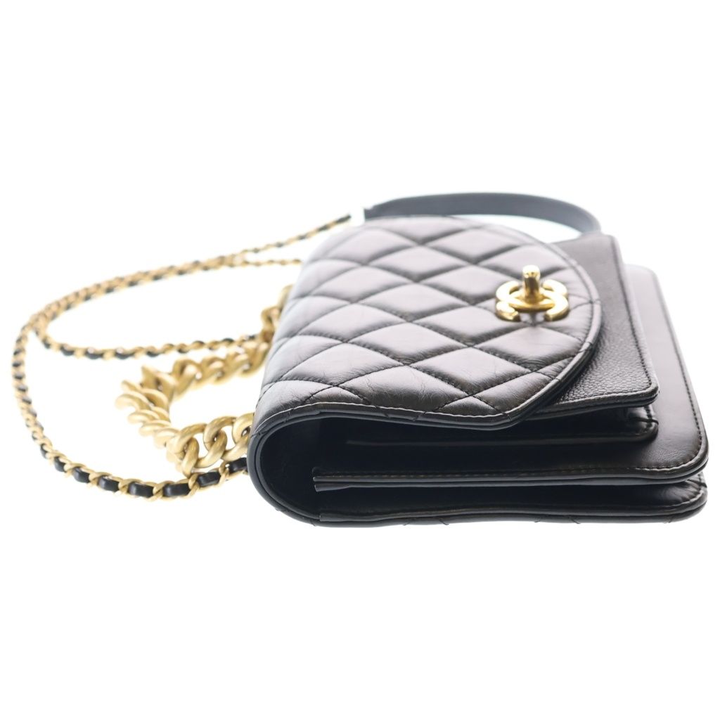 Chanel Trichomaterial Chain Mini Shoulder Bag Black Calf Caviar Leather Gold — view 3