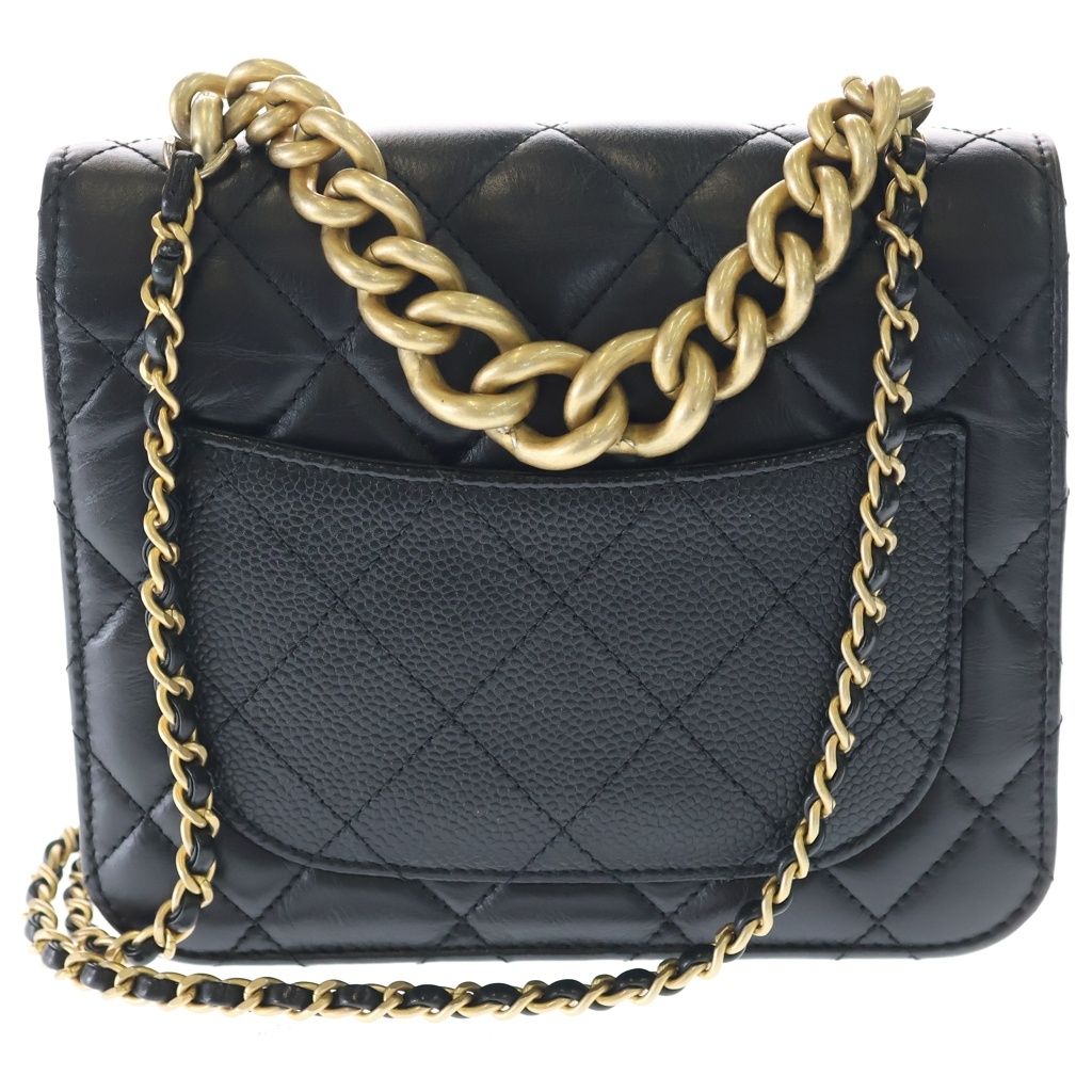 Chanel Trichomaterial Chain Mini Shoulder Bag Black Calf Caviar Leather Gold — view 2