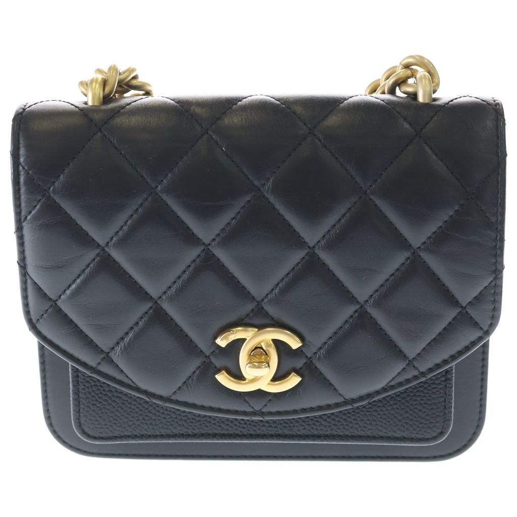 Chanel Trichomaterial Chain Mini Shoulder Bag Black Calf Caviar Leather Gold