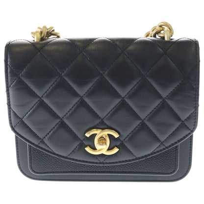 Chanel Trichomaterial Chain Mini Shoulder Bag Black Calf Caviar Leather Gold