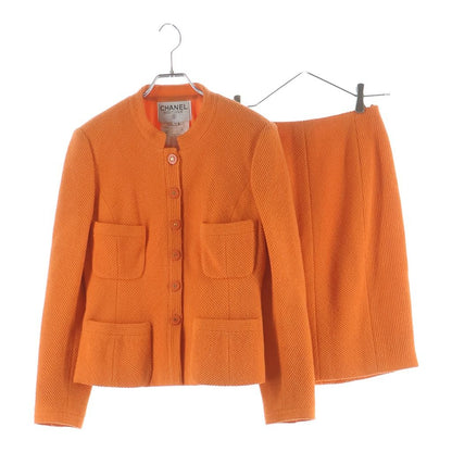 Chanel Coco Button Multi Pocket Set Wool Jacket Skirt Orange 40