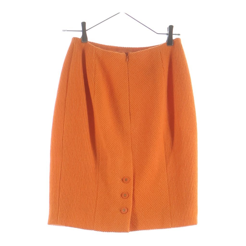 Chanel Coco Button Multi Pocket Set Wool Jacket Skirt Orange 40 — view 5