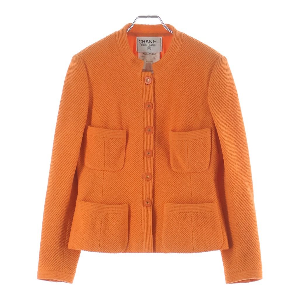 Chanel Coco Button Multi Pocket Set Wool Jacket Skirt Orange 40 — view 2