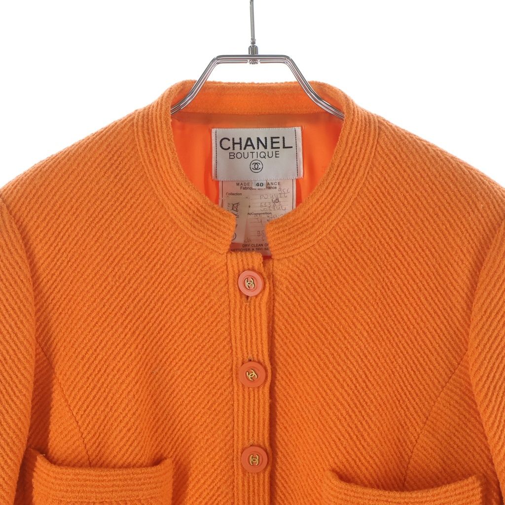 Chanel Coco Button Multi Pocket Set Wool Jacket Skirt Orange 40 — view 6