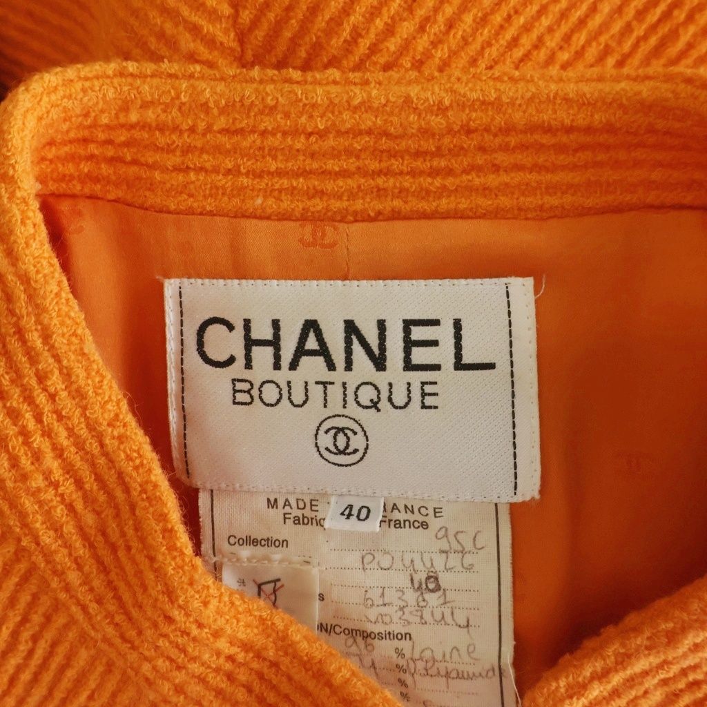 Chanel Coco Button Multi Pocket Set Wool Jacket Skirt Orange 40 — view 7
