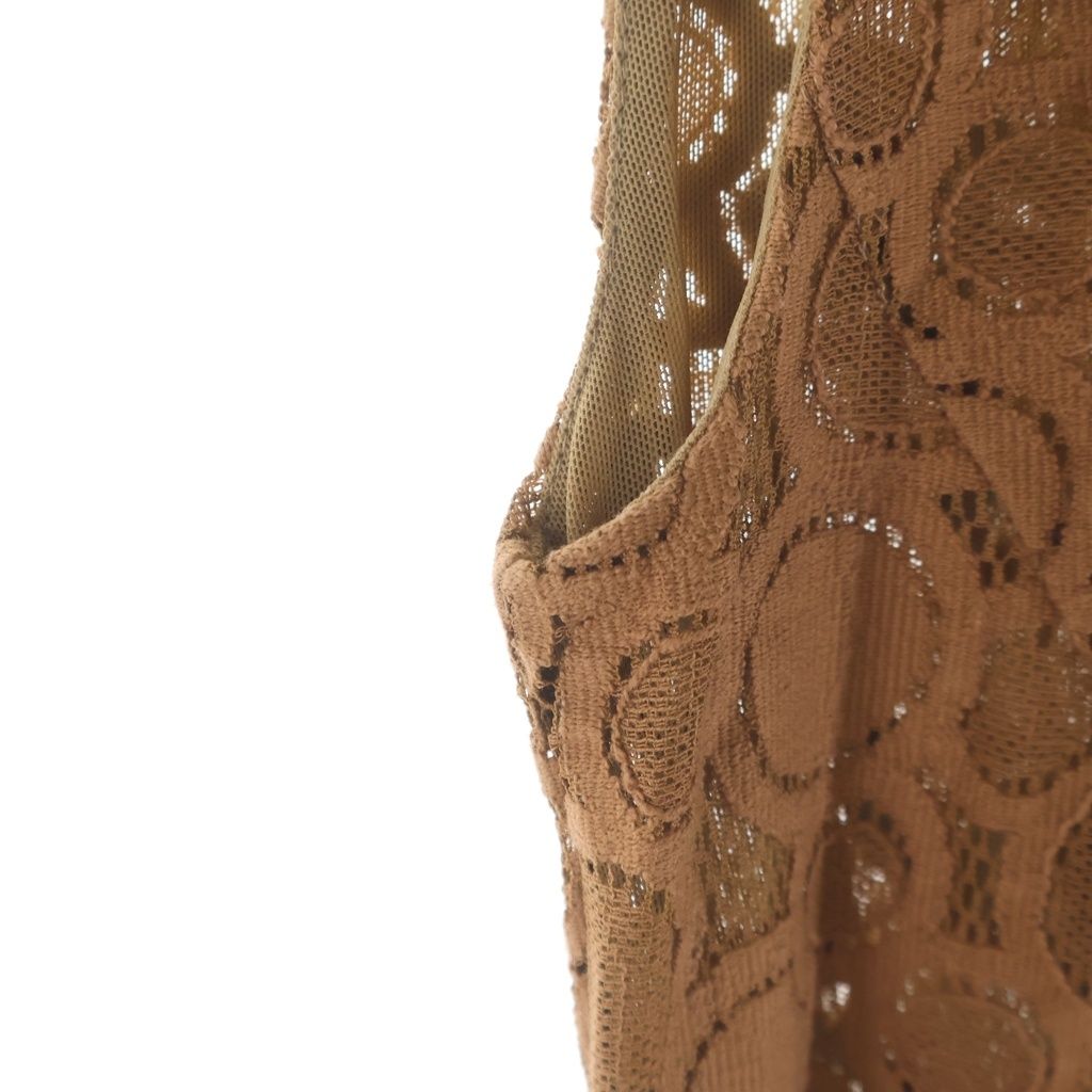 Max Mara Lace Allover Pattern Sleeveless Long Fleece Dress Brown 6 70 — view 6