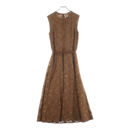 Max Mara Lace Allover Pattern Sleeveless Long Fleece Dress Brown 6 70 — view 2