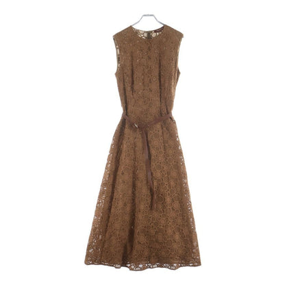 Max Mara Lace Allover Pattern Sleeveless Long Fleece Dress Brown 6 70