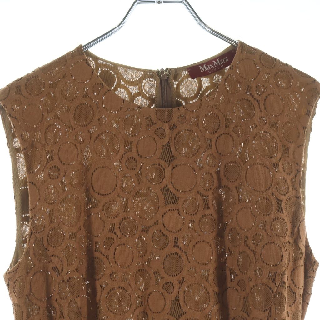 Max Mara Lace Allover Pattern Sleeveless Long Fleece Dress Brown 6 70 — view 3