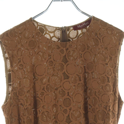Max Mara Lace Allover Pattern Sleeveless Long Fleece Dress Brown 6 70 — view 3