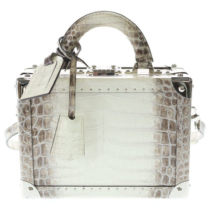 Louis Vuitton Trunk Croco Shoulder Bag Sahara White Brown Leather Silver