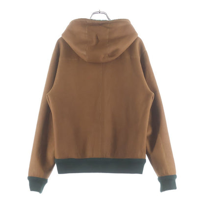 Loewe Hoodie in Shearing Reversible Mohair Hooded Zip Up Jacket Green Brown — view 4