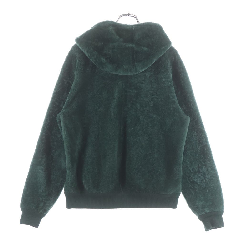 Loewe Hoodie in Shearing Reversible Mohair Hooded Zip Up Jacket Green Brown — view 2