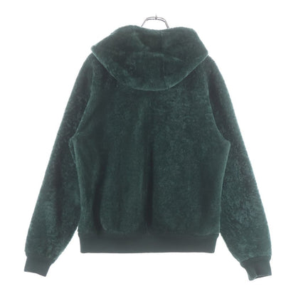 Loewe Hoodie in Shearing Reversible Mohair Hooded Zip Up Jacket Green Brown — view 2