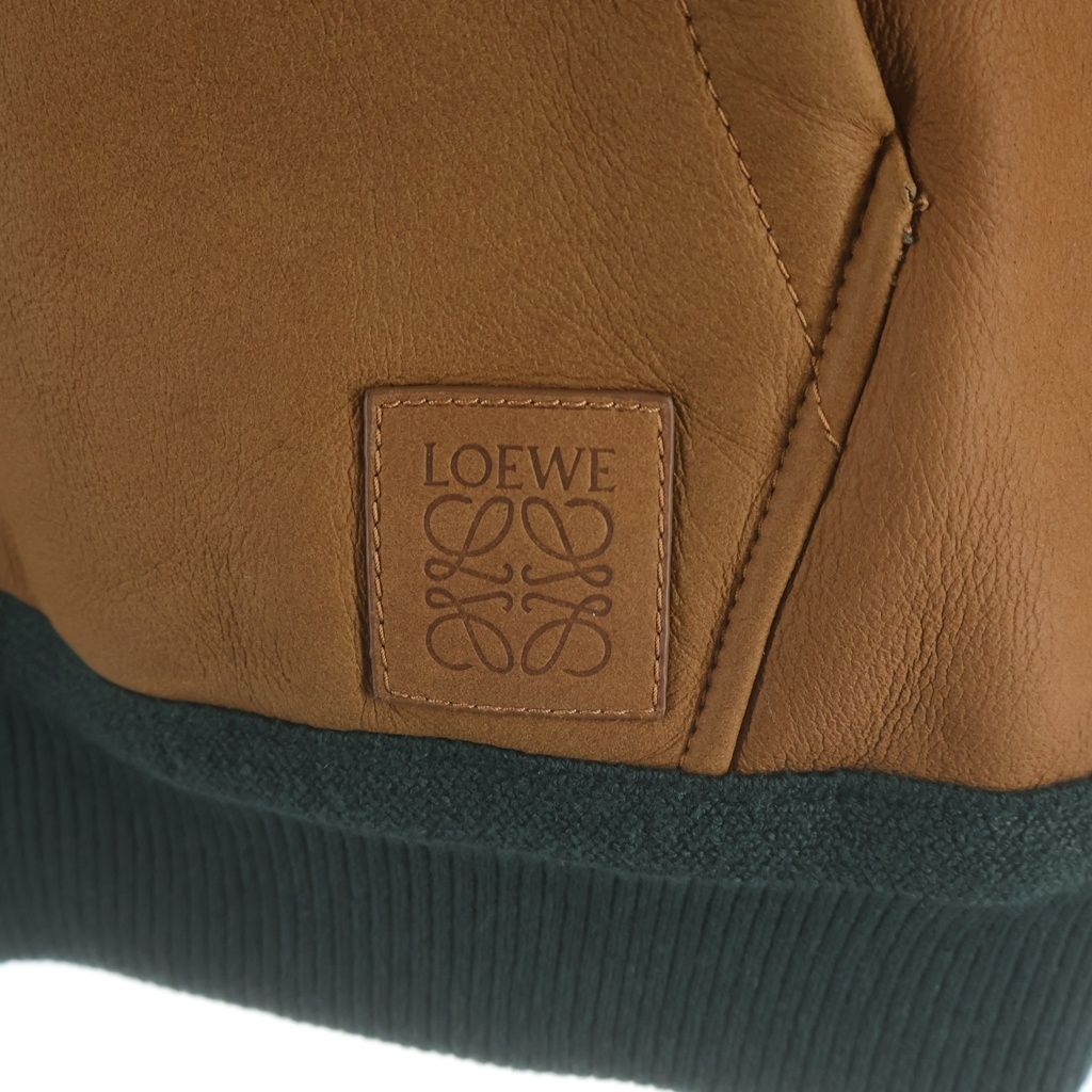 Loewe Hoodie in Shearing Reversible Mohair Hooded Zip Up Jacket Green Brown — view 5