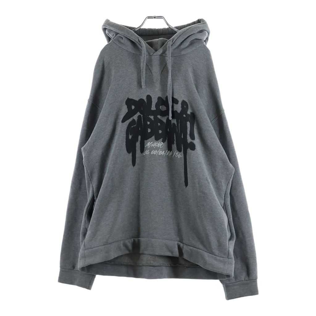 Dolce & Gabbana Graphic Logo Hoodie Print Pullover Gray