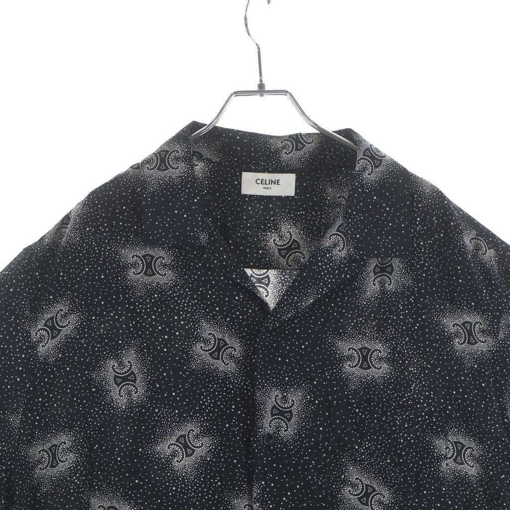 Celine Triomphe Silk Open Collar Shirt Short Sleeve Black — view 3