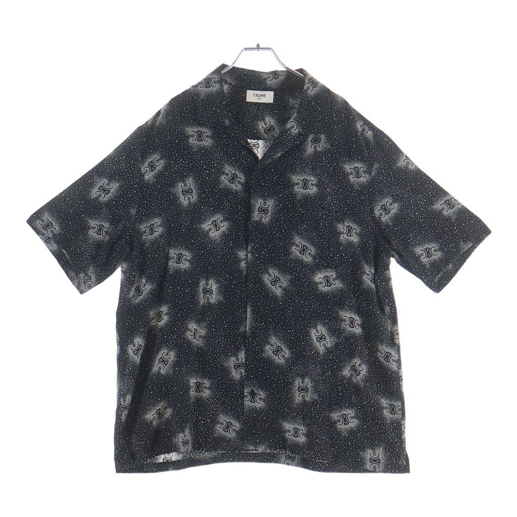 Celine Triomphe Silk Open Collar Shirt Short Sleeve Black
