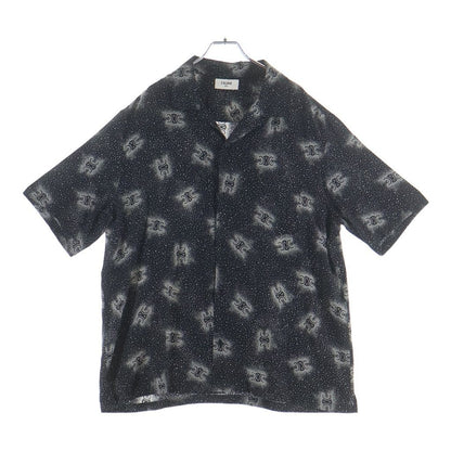 Celine Triomphe Silk Open Collar Shirt Short Sleeve Black