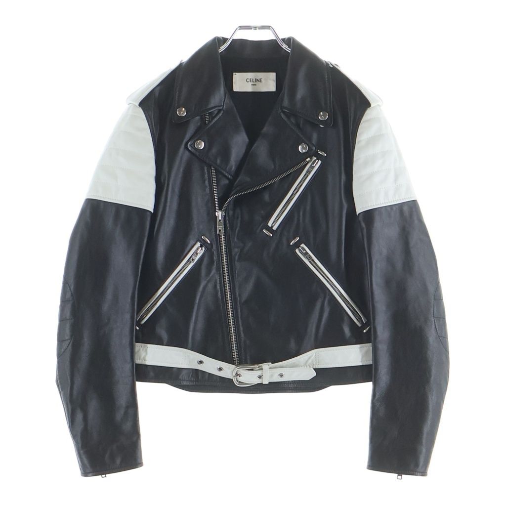 Celine Hedi Slimane Era Cotton Cupra Double Leather Jacket Black White