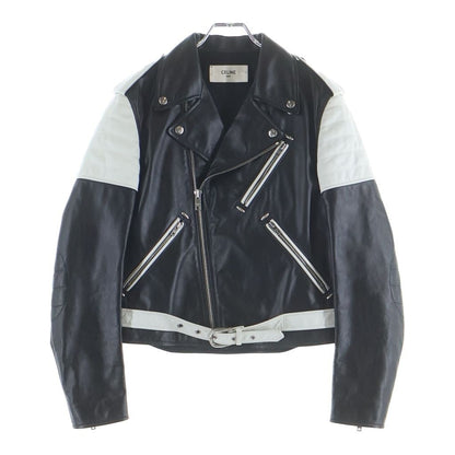 Celine Hedi Slimane Era Cotton Cupra Double Leather Jacket Black White