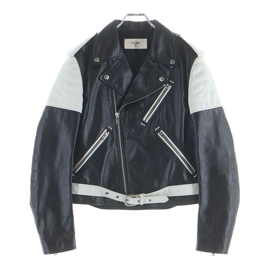 Celine Hedi Slimane Era Cotton Cupra Double Leather Jacket Black White