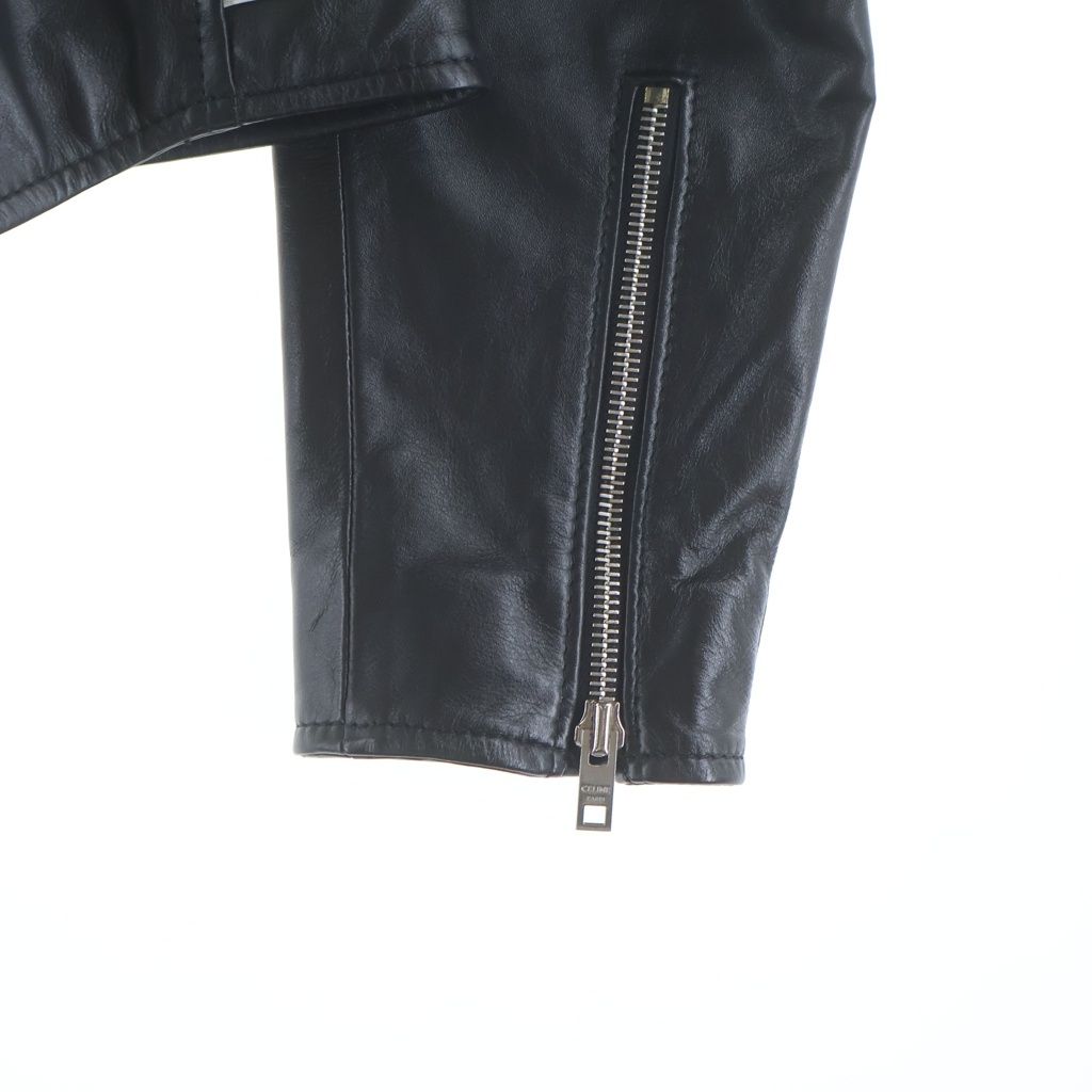 Celine Hedi Slimane Era Cotton Cupra Double Leather Jacket Black White — view 6