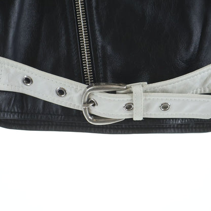 Celine Hedi Slimane Era Cotton Cupra Double Leather Jacket Black White — view 5