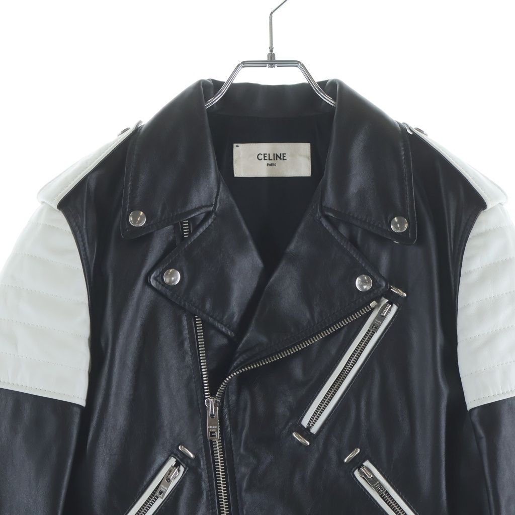 Celine Hedi Slimane Era Cotton Cupra Double Leather Jacket Black White — view 3