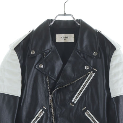 Celine Hedi Slimane Era Cotton Cupra Double Leather Jacket Black White — view 3
