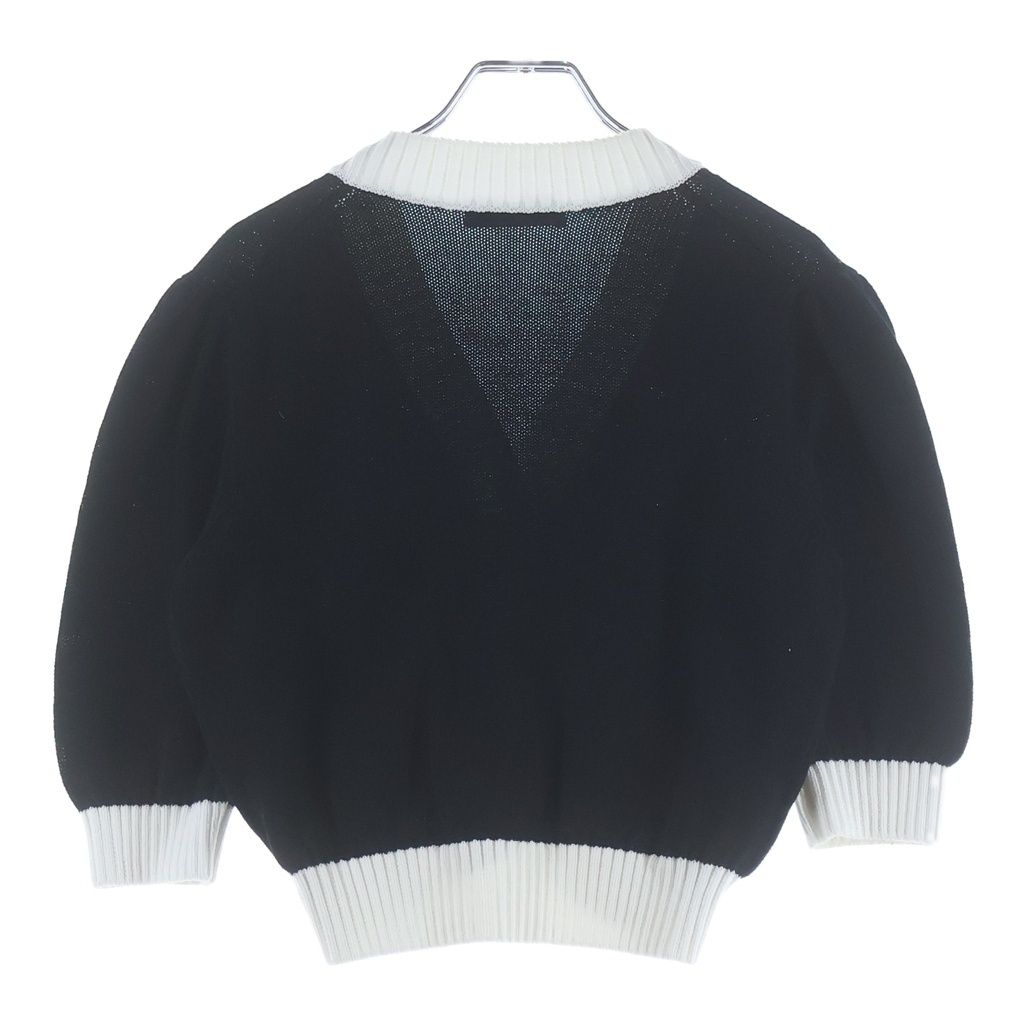Prada Cropped Cotton Plain Knit Cardigan Black White — view 2