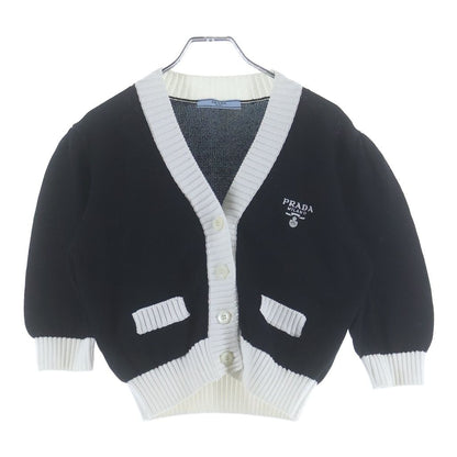Prada Cropped Cotton Plain Knit Cardigan Black White