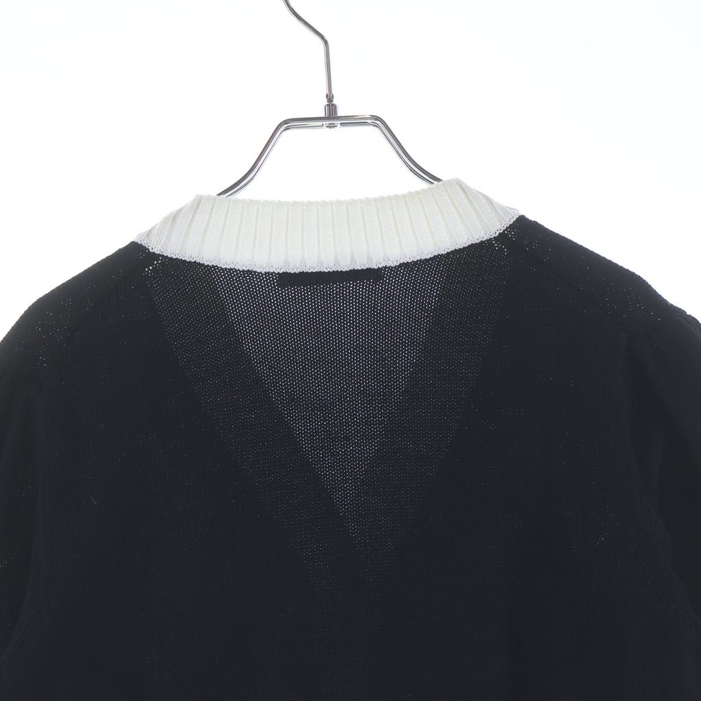 Prada Cropped Cotton Plain Knit Cardigan Black White — view 4