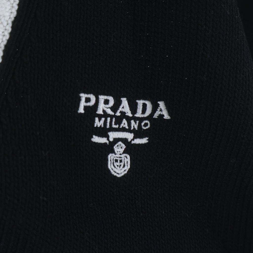 Prada Cropped Cotton Plain Knit Cardigan Black White — view 5