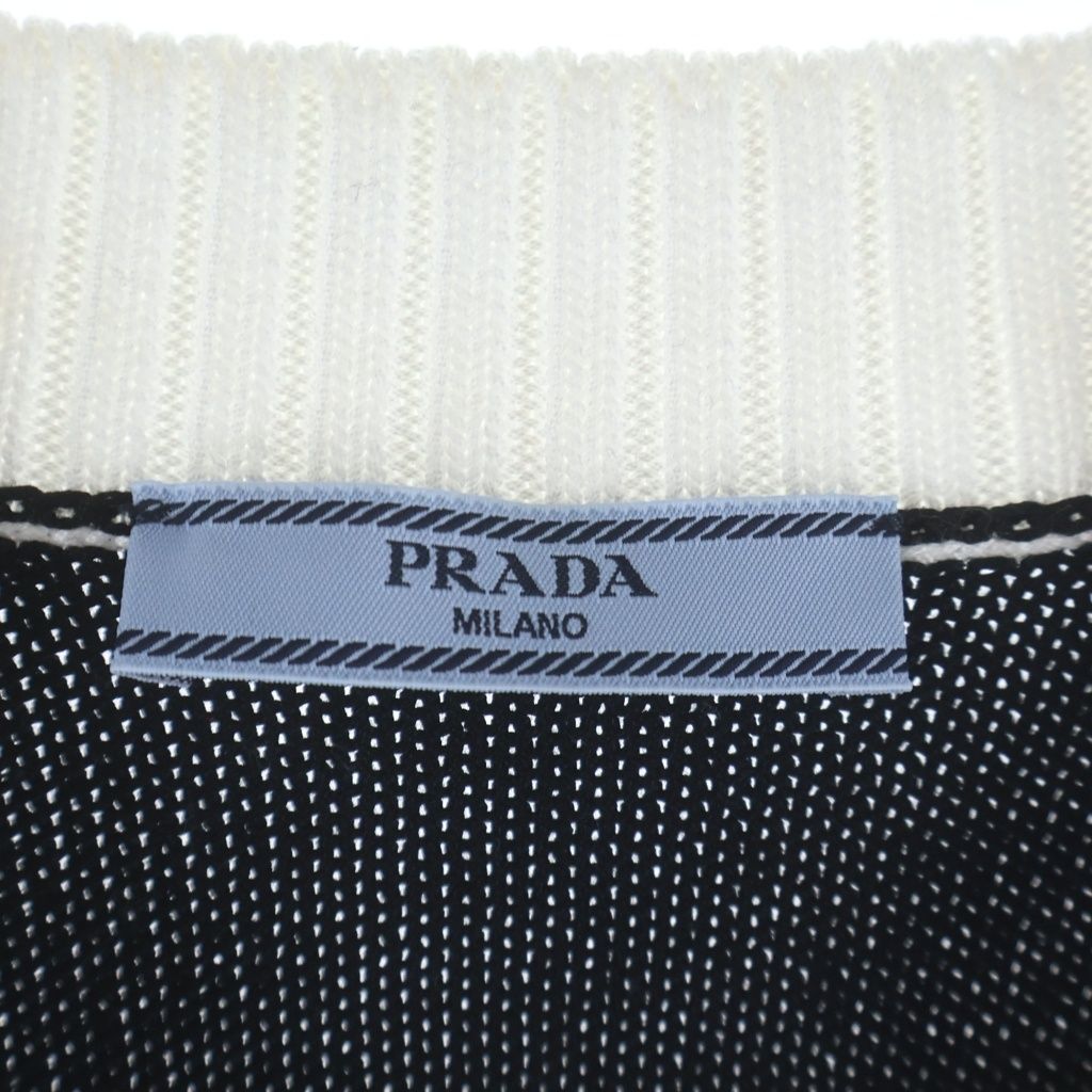 Prada Cropped Cotton Plain Knit Cardigan Black White — view 6