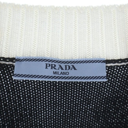 Prada Cropped Cotton Plain Knit Cardigan Black White — view 6