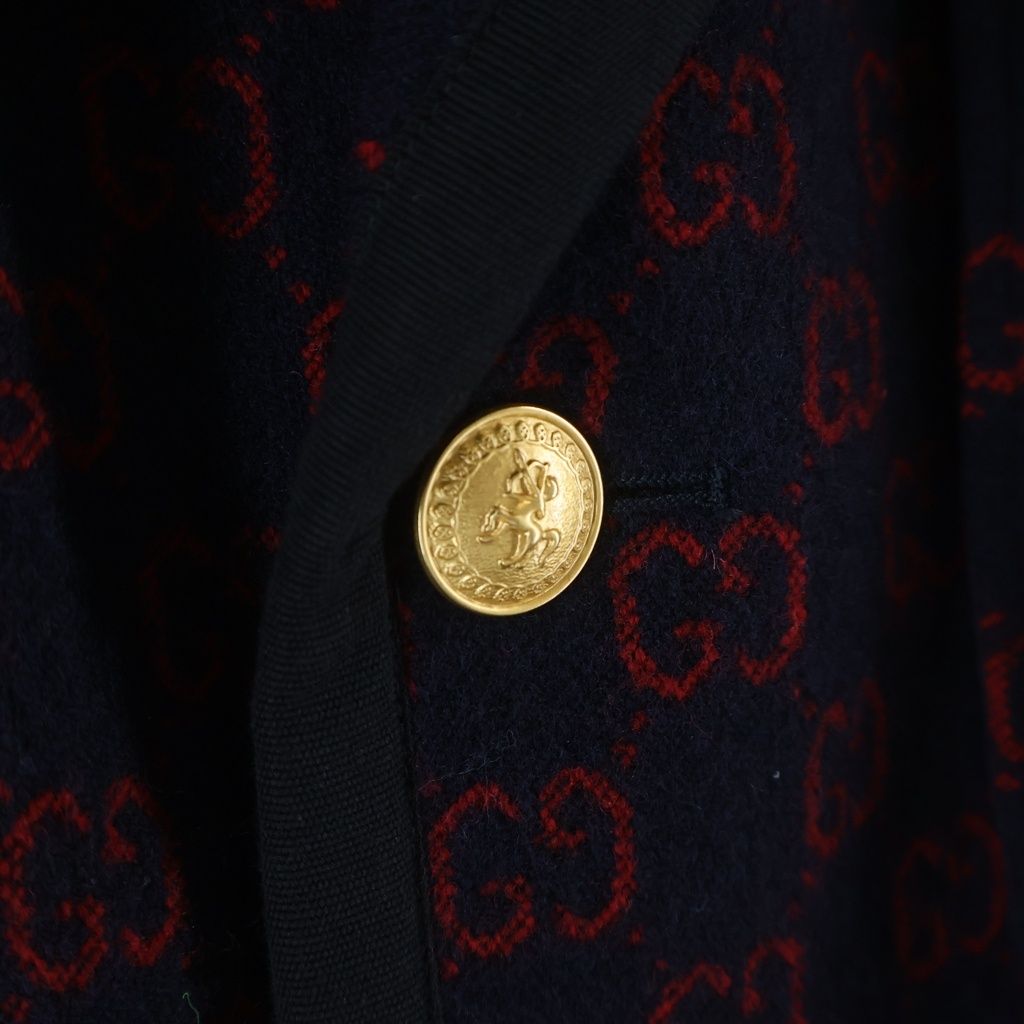 Gucci GG Logo Allover Pattern Wool Tailored Jacket Navy Red — view 5